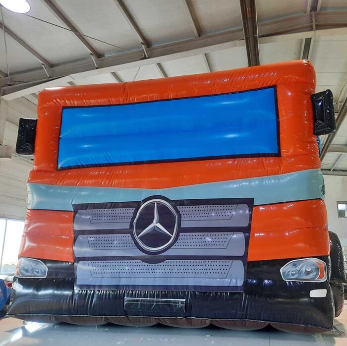 aufblasbarer Lastwagen in blau, orange und schwarz